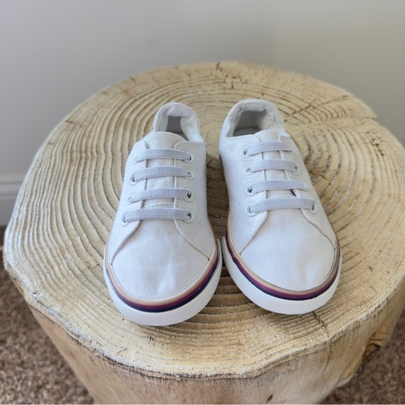 Janie and Jack White Toddler Sunset Stripe Sneakers with Size 9 - Picture 3 of 11